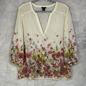 Ann Taylor sheer Floral top Womens sz M Whimsy Fairy ethereal cottagecore pink